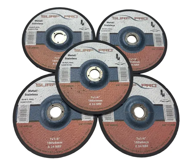 Surf-Pro 7" x 1/4" x 7/8" Reinforced Metal Cut-Off Wheels Type 27 A/O 5 Pack