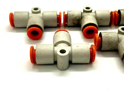 KQ2T07-00A | SMC  Union Tee 1/4" Push-to Connect Fitting LOT OF 5 - Used