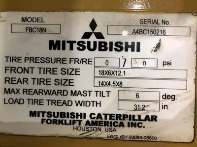 3500 LB MITSUBISHI MODEL FBC18N ELECTRIC FORKLIFT: STOCK 17435