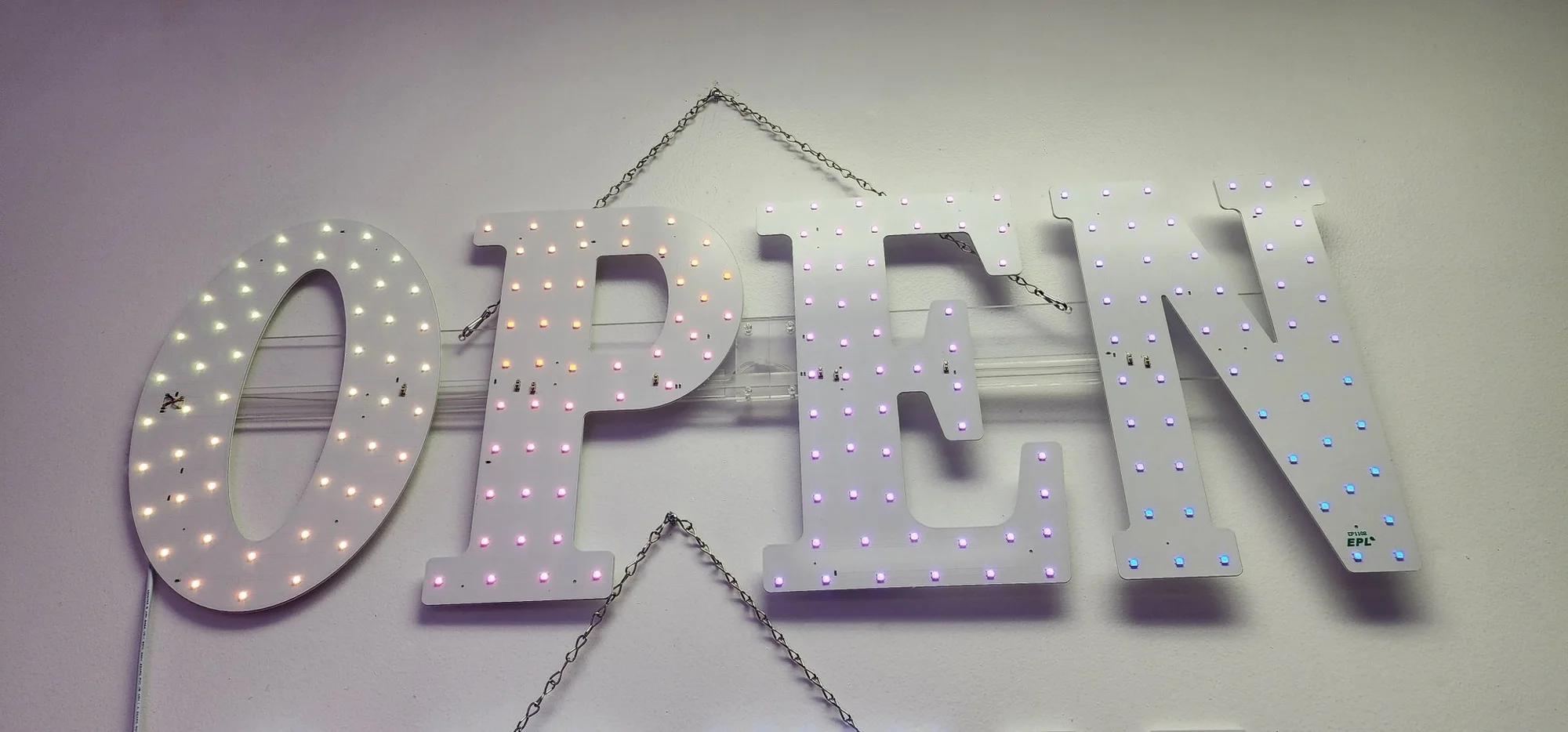 New | in-Stock Falcon Restaurant Supply Open Medium Size LED Sign - RGBW WAVE EFFECT, 14X40" Restaurant Front of House Furnishings Illinois US | Falcon Restaurant Supply #1375509
