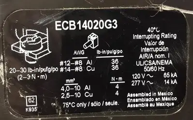 Square D ECB14020G3 Powerlink Remote 20-Amp Circuit Breaker 20A 1P 277V 4F