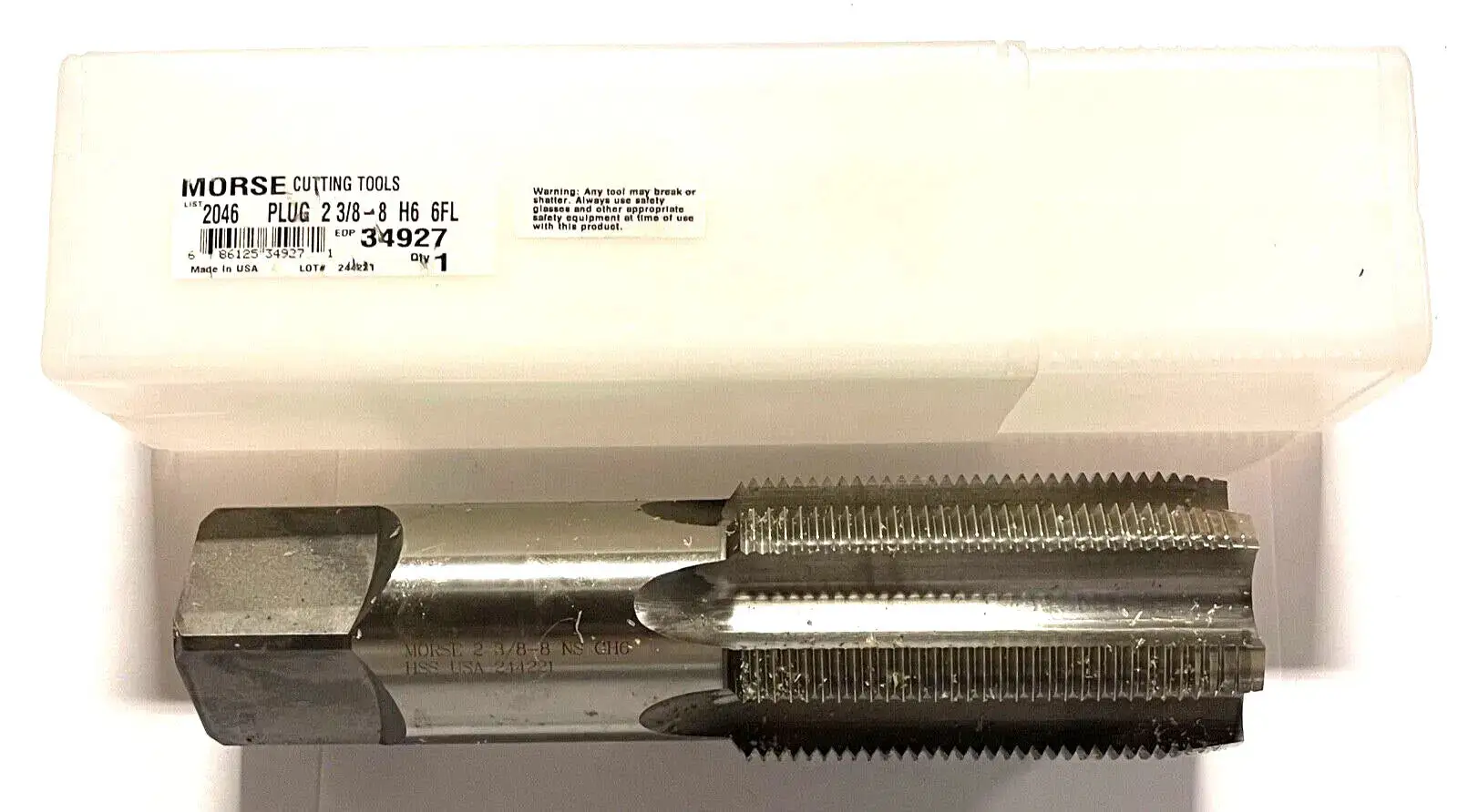 Morse 2-3/8"-8 Tap HSS Hand Tap H6 6 Flute Plug Bright Finish USA Made