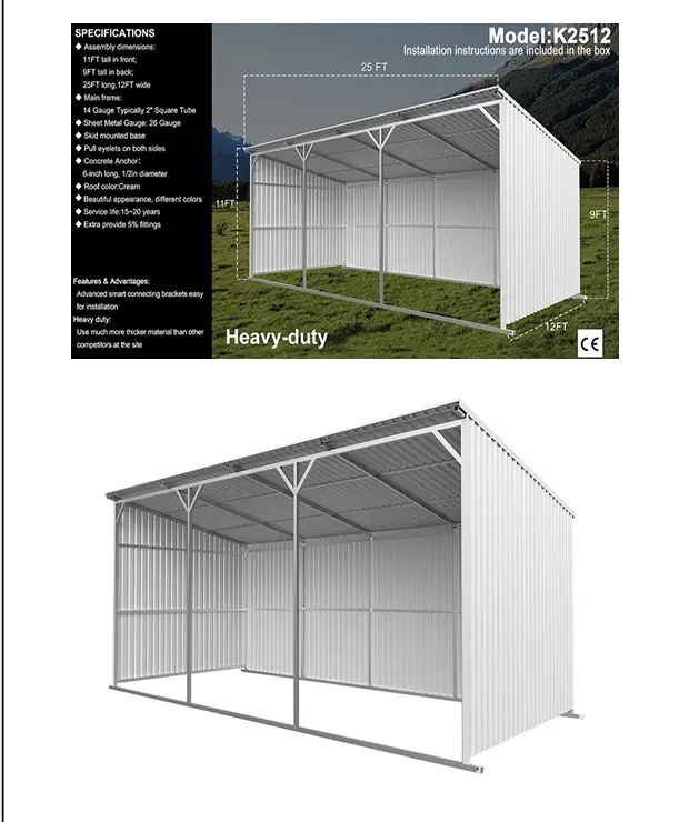K2512 Unused  25FTx12FT  Livestock Metal  Shed