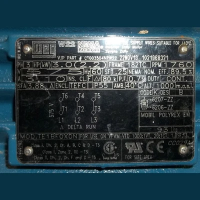 WEG 3 hp Inverter Duty Motor