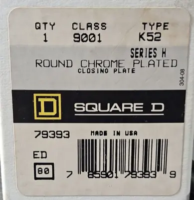 Square D Closing Plate 9001K52 Ser H Round Chrome Plated. Loc4C-19