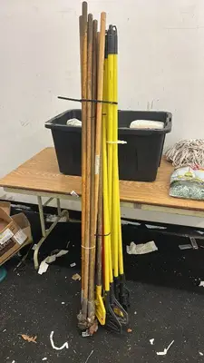 Lot of Mop Handles and Replacement Mop Heads Assorted Types