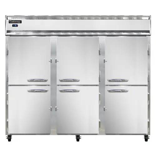 Continental 3FESNSSHD 85 1/2" Three Section Reach In Freezer, (6) Left/right Hinge Solid Doors, 115/208-230v