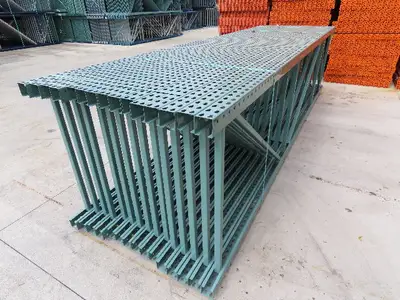 Interlake 14' x 42" Teardrop Pallet Racking Upright 3x3" Leg 23900Lb Green