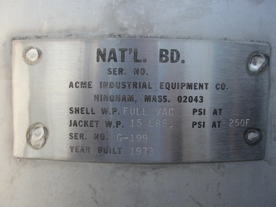 SPC7427  Tank 120 gallon vertical tank, Stainless Steel, 15 PSI @250 degrees F jacket, dish