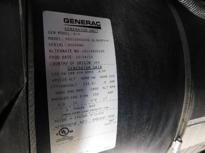 Used Generac MG0150KG036.8L36GPYYF Generators Ohio US | Equipment Recovery Corp. #1329802