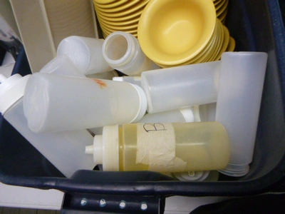 Tote of Bowls and Squeeze Bottles