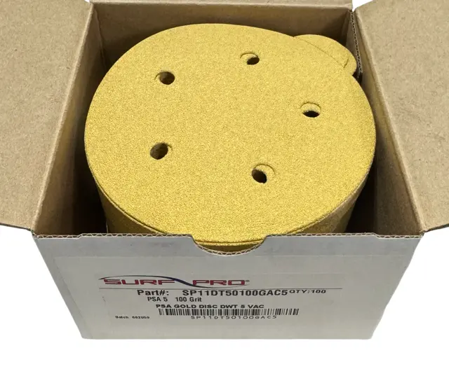 Surf-Pro 5" PSA Gold Sanding Disc 100 Grit 5 Holes 100 Pack