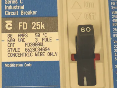 NEW WESTINGHOUSE FD3080VL CIRCUIT BREAKER SER. C, 80A, 600VAC, 3 POLE
