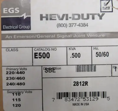 NEW EGS E500 TRANSFORMER