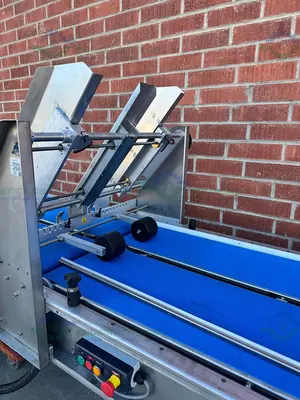 USED REDEMAC STAINLESS STEEL DUAL CONVEYOR PACKAGING MACHINE W/ OPTEL PHARMAPROOF