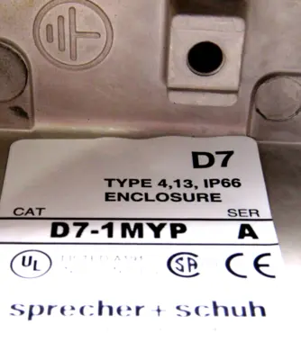 NEW SPRECHER+SCHUH D7-1MYP PUSHBUTTON ENCLOSURE D71MYP