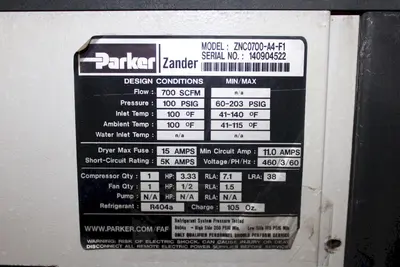 700 CFM PARKER ZANDER AIR DRYER