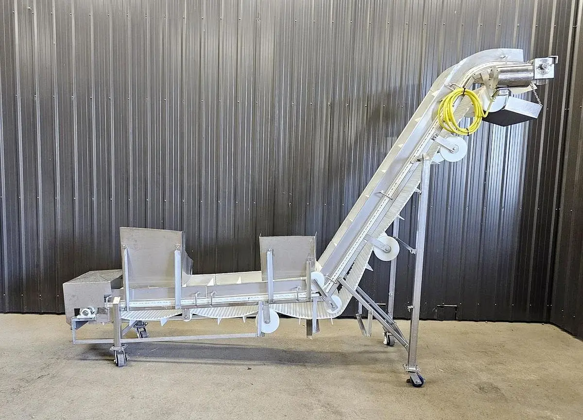 Used Belt Conveyor, 14’’ Wide X 160’’ Long, Cleated Belt