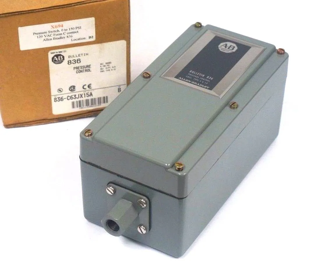 NEW ALLEN BRADLEY 836-C63JX15A PRESSURE CONTROL SER. B, 4-150PSI, 836C63JX15A