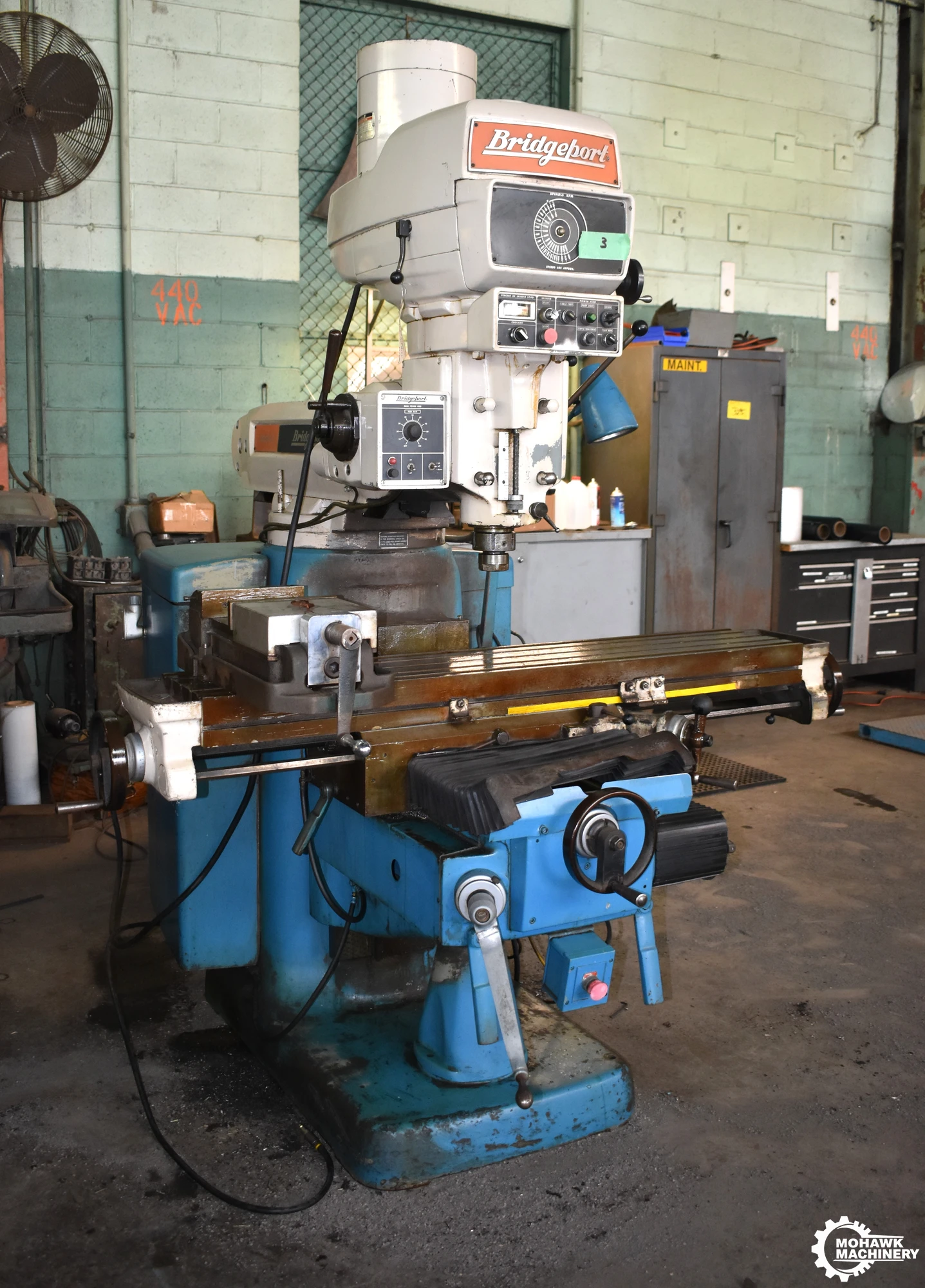 4 HP BRIDGEPORT "4J SERIES II" VERTICAL MILL MACHINE w/POWER TABLE & SADDLE FEED - 11” X 58” TABLE - VISE