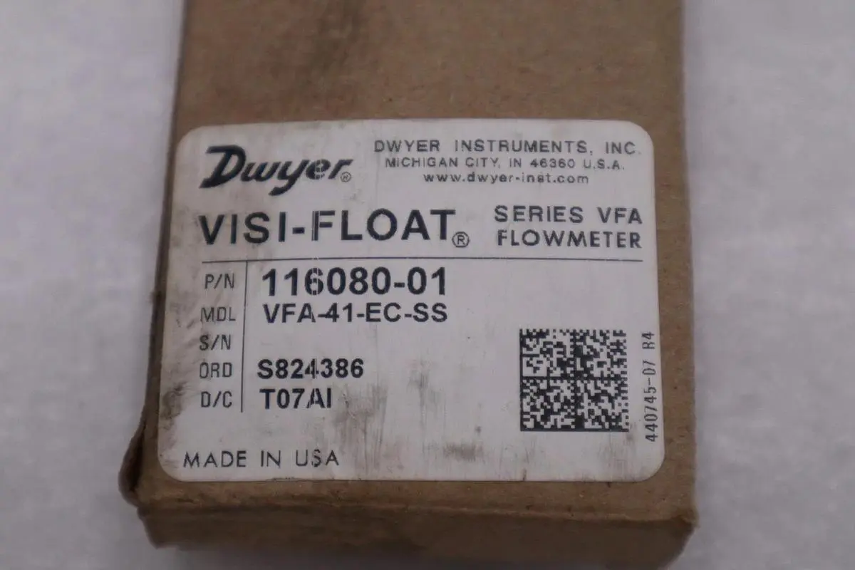 NEW IN BOX DWYER VFA-41-EC-SS LIQUID FLOWMETER 10BAR 0.08GPM 1/8 STOCK H969A