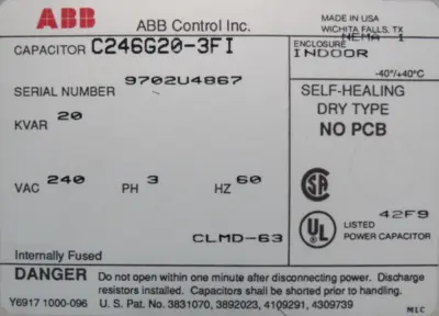 NEW ABB C246G20-3FI CAPACITOR 20 KVAR 240V C246G203FI