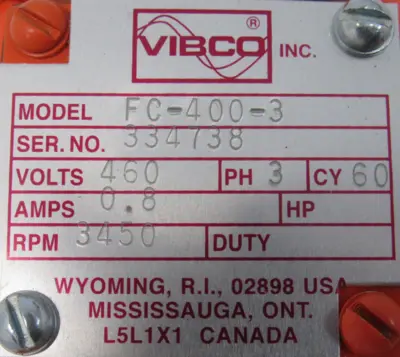 NEW VIBCO FC-400-3 INDUSTRIAL VIBRATOR 460V 3450VPM FC4003