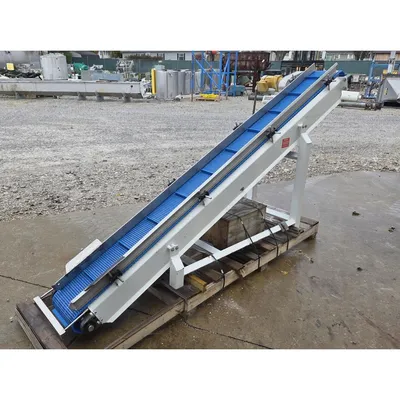 Used 12"W X 10 foot long Smalley Portable Inclined Cleated Belt Conveyor