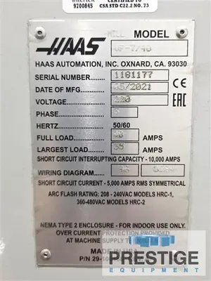 USED 2021 HAAS VF-7/40 4-AXIS
