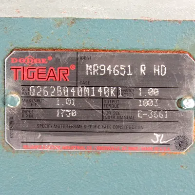 Dodge Tigear MR94651 R HD Gear Reducer, 1.01 HP, 1750 RPM, 1003 Output Torque, C-Face