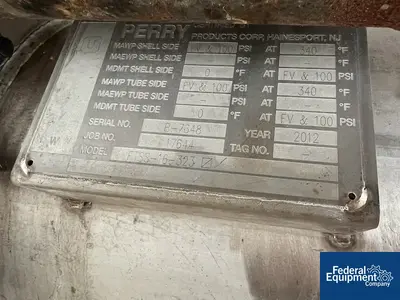 USED Perry Products 323 Sq Ft Perry Products Heat Exchanger, 304 S/S, 100/100#