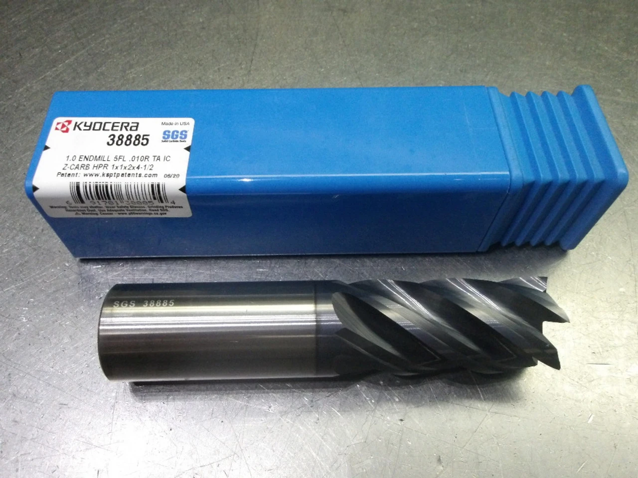 Kyocera/SGS 1" 5 Flute Coolant Thru Carbide CR Endmill .010" R 38885 (LOC2326)