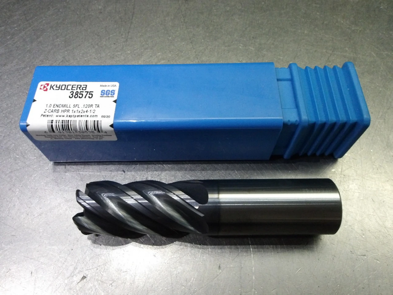 Kyocera/SGS 1" 5 Flute Carbide CR Endmill 1" Shank .12" R 38575 (LOC2326)