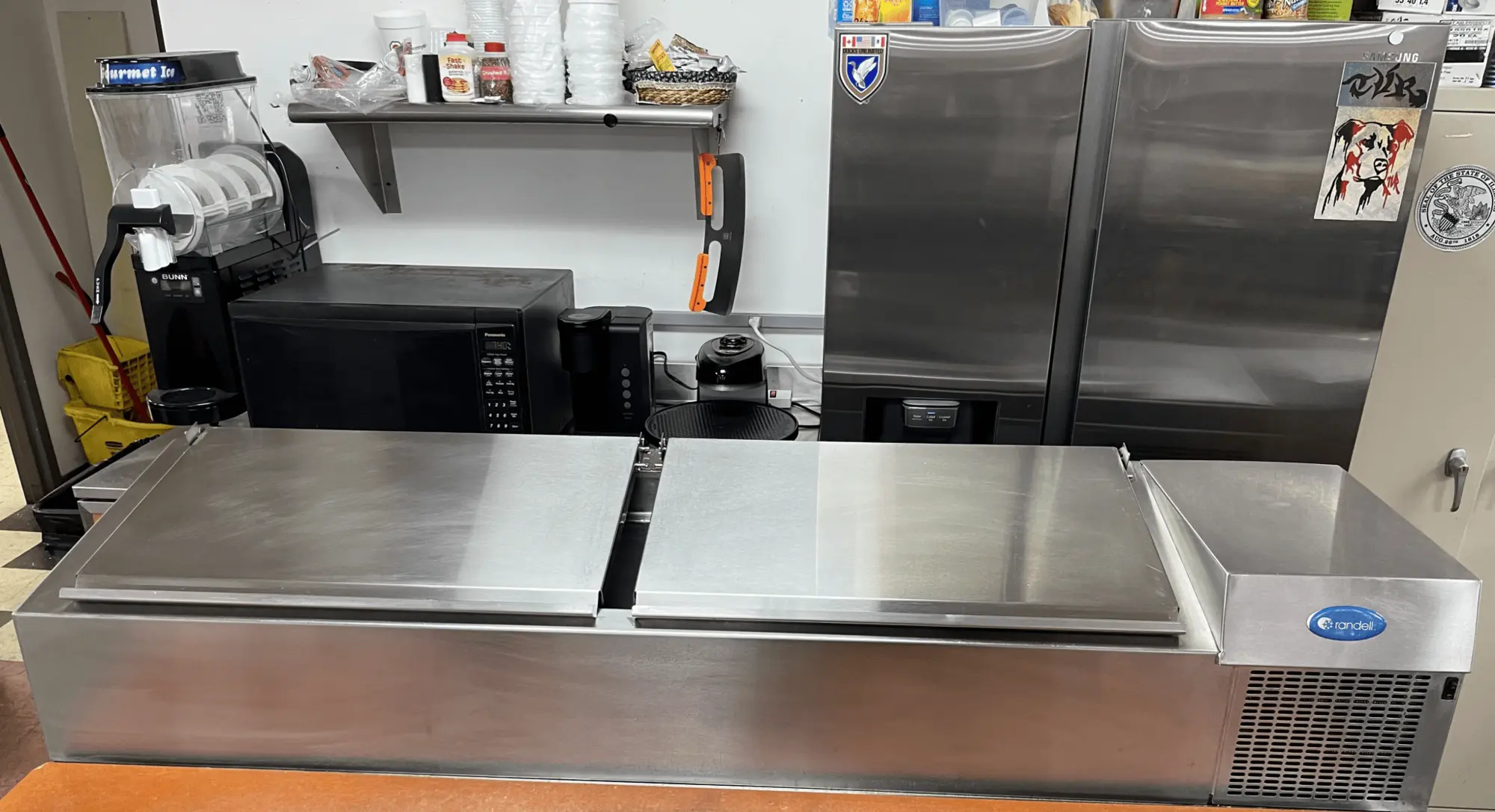 Used Randell Used Randell CR9074-290 Refrigerated Countertop Condiment Prep Table 74"W 120V Food Prep Tables Illinois US | Falcon Restaurant Supply #1376411