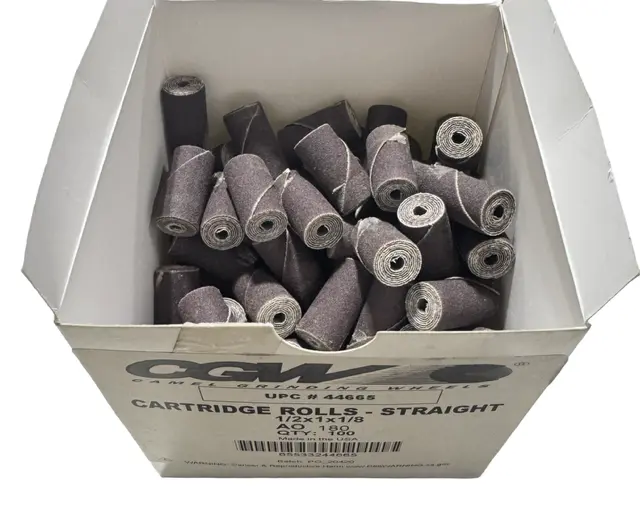 CGW 1/2" x 1" x 1/9" Straight Cartridge Sanding Rolls 180 Grit Aluminum Oxide 100 pack USA