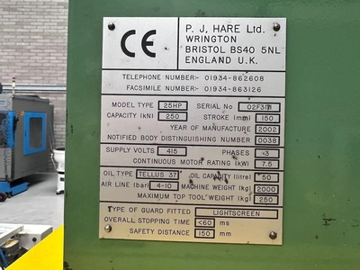 Used 2002 HARE 25HP Hydraulic Presses GB | Charter Auctions #1398553
