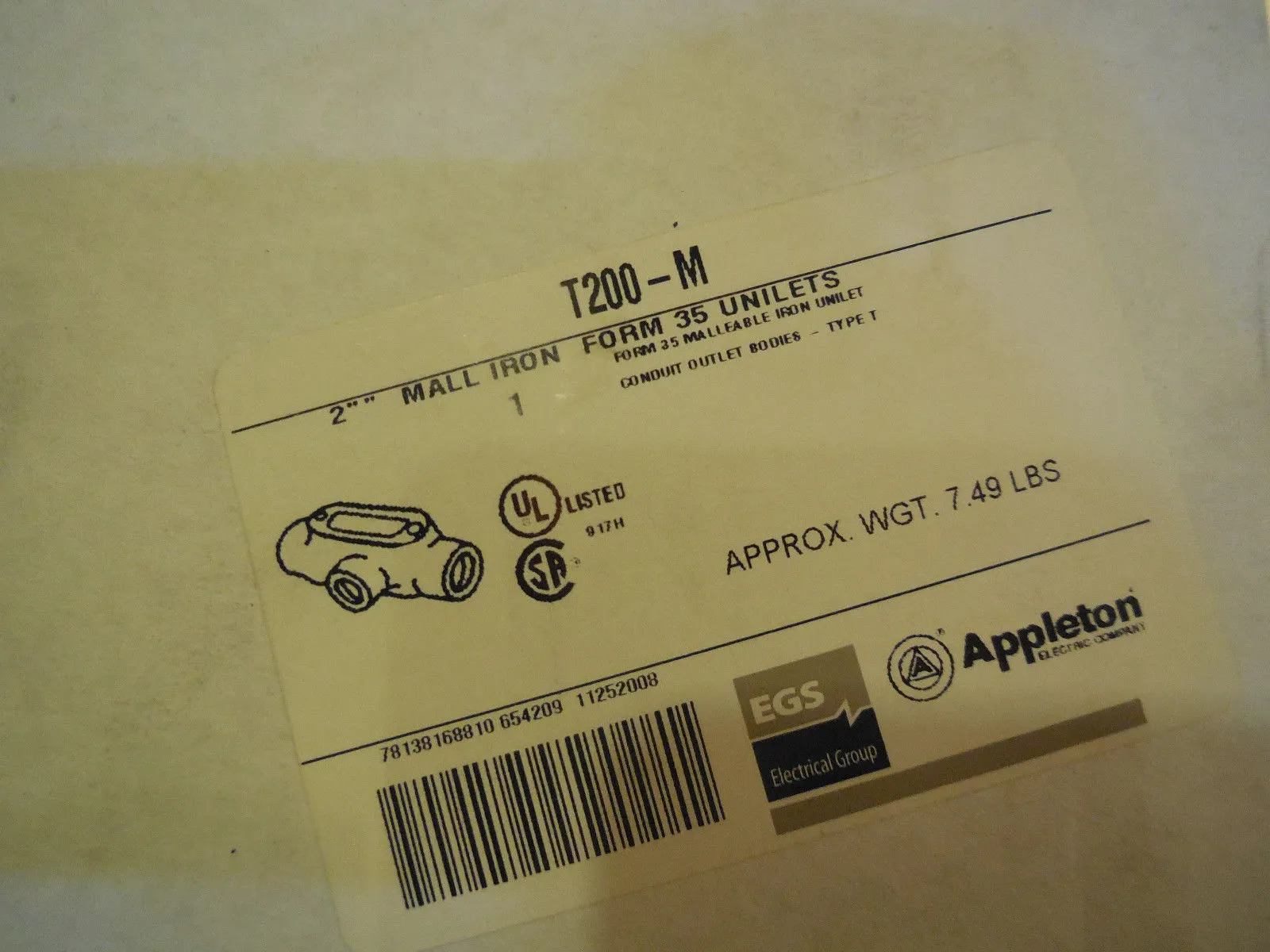 NEW APPLETON T200-M MALL IRON UNILET T200M