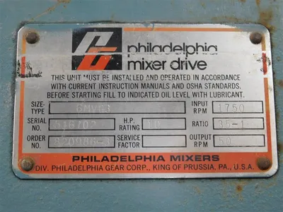 Philadelphia 6MVG3 Mixer Drive 10HP 1750 Input RPM 35:1 Ratio 50 Output RPM New