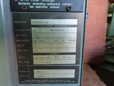 Hobart Accu-Charge Forklift Charger, 24V, 3 phase