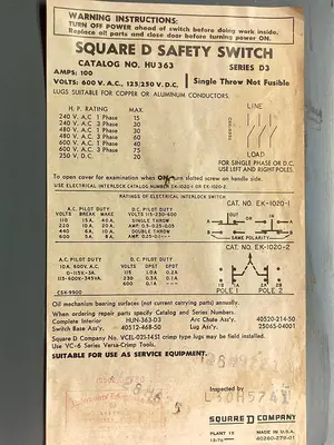 Used SQUARE D HU363 Miscellaneous Equipment (Electrical & Power) Ohio US | Surplus Asset Holdings #1243097