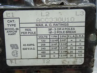 Used ARROW HART ACC330U10 PLC Contactors Ohio US | HGR 24 #884227