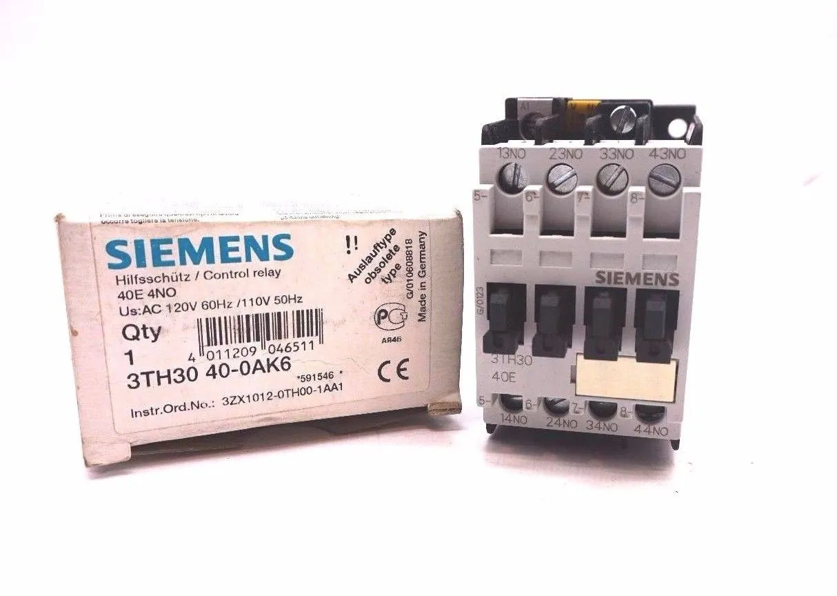 NEW SIEMENS 3TH30 40-0AK6 CONTROL RELAY 3TH30400AK6