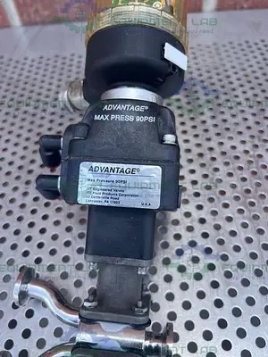USED 2 ITT ADVANTAGE 3 WAY STAINLESS STEEL DIAPHRAGM VALVES W/ VALVE POSITIONER