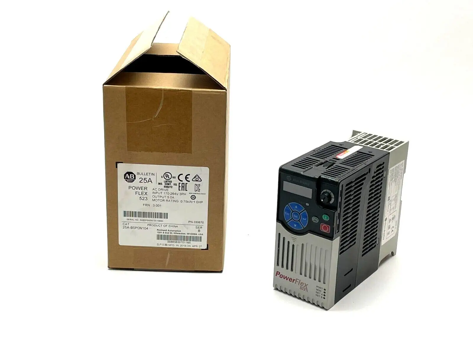 New | in-Stock Allen-Bradley Ser. B PowerFlex AC Drive 3-Ph 240VAC 5A 0.75kW/1HP Variable Speed Drives Michigan US | Maverick Industrial Sales #1393164