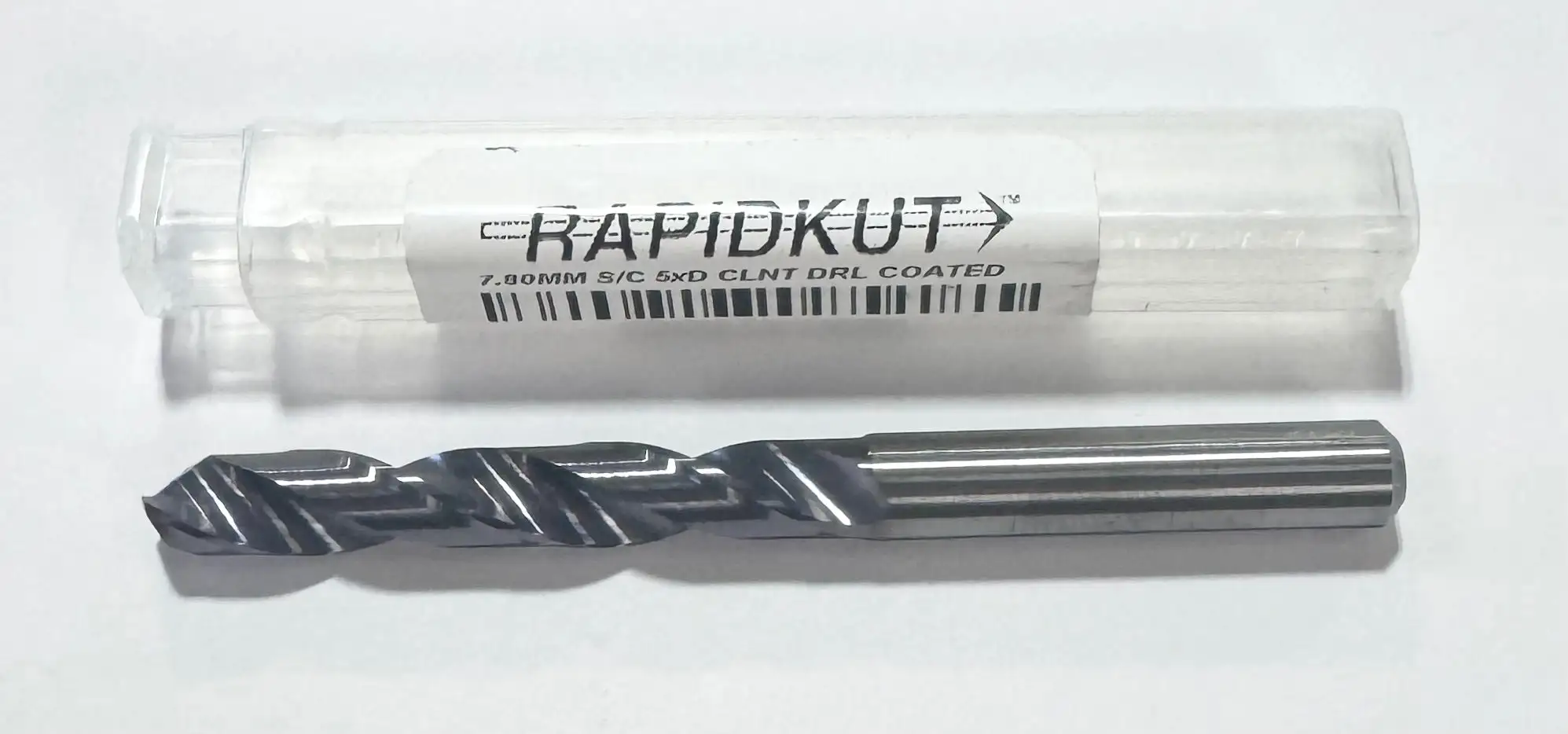 RapidKut 7.8mm Solid Carbide Drill 5xD TiAlN Coated 2 Flute Coolant Thru
