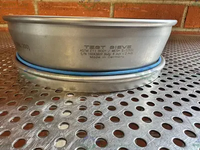 Used RETSCH SIEVE FRAME AND SCREEN, 8" DIAMETER X 2" DEEP, 75 UM MESH SIZE Filtration Equipment California US | Equipment Lab #1460007