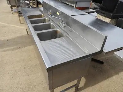 Used Falcon Restaurant Supply Used Under Counter 4 Compartment Stainless Steel Commercial Bar Sink - SS15 Sinks Illinois US | Falcon Restaurant Supply #1376467