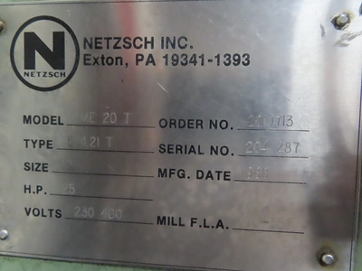 20 liter Netzsch Horizontal Media Mill, 2 chambers one base, LME-20-T