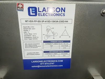 Used LARSON ELECTRIC MTISXFPSS3P415D15KVA230DN4 Distribution Transformers Ohio US | HGR 24 #1489684
