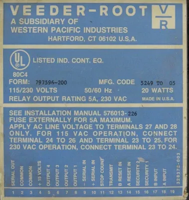 USED VEEDER ROOT 797596-200 TOTALIZER 797596200